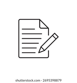 Simple outline icon representing editing a note or document with a pencil symbol vector