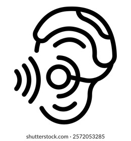 Simple outline icon representing a hearing aid detecting sound waves