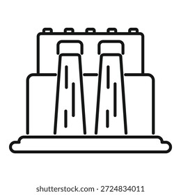 Simple outline icon representing a hydroelectric power plant generating green energy