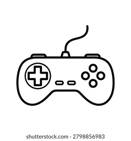 Simple outline icon of a retro game controller with wire controller videogame