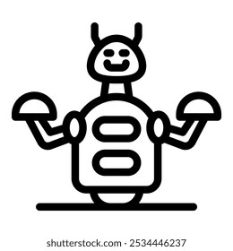 Icono de contorno simple de un camarero robot sosteniendo bandejas, perfecto para proyectos relacionados con la robótica, la tecnología y el futuro de la comida