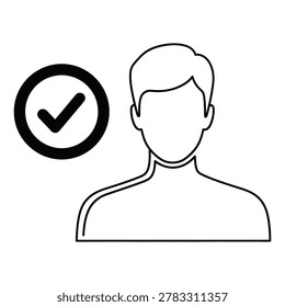 A simple outline icon showing a person's torso and head next to a large in a circle.