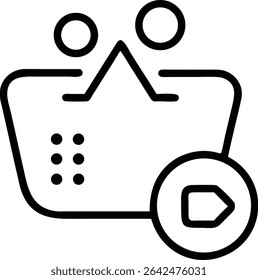 A simple outline icon showing a shopping basket with an arrow inside a circle, positioned at the lower right corner, suggesting add to cart functionality. This is a 160