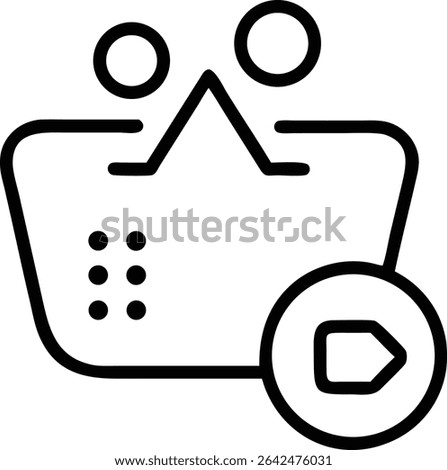 A simple outline icon showing a shopping basket with an arrow inside a circle, positioned at the lower right corner, suggesting add to cart functionality. This is a 160