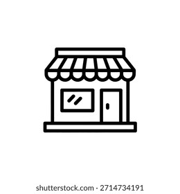 Einfaches Umrisssymbol eines Schaufensters mit Markise und Fenster