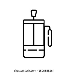 simple outline icon - tea and coffee brewing equipment, french press for making hot drinks, energetic beverages for breakfast, isolated vector symbol or pictogram for web, app