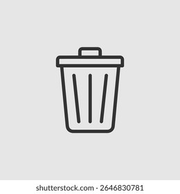 Simple outline icon of a trash can with a lid on a light gray background