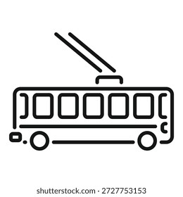 Einfaches Umrisssymbol eines Obus, der sich auf einer Linie bewegt und einen nachhaltigen städtischen Nahverkehr darstellt
