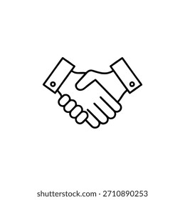 Simples ícone de esboço de duas mãos tremendo, simbolizando acordo, parceria e confiança no negócio ou colaboração.