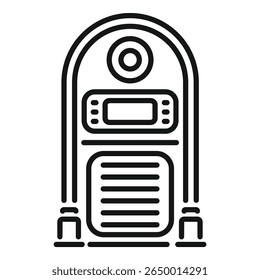Simple outline icon of a vintage radio receiver playing music, suitable for music and audio related designs