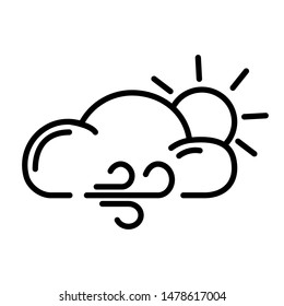 Simple outline icon - weather or forecast sing with cloud, wind, sun  - vector isolated symbol on white background