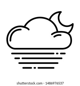 Simple outline icon - weather or forecast sing with cloud, fog and moon - vector isolated symbol on white background