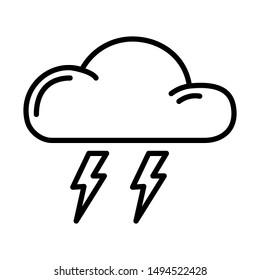 Simple outline icon - weather or forecast sing with cloud, thunderstorm and lightning - vector isolated symbol on white background