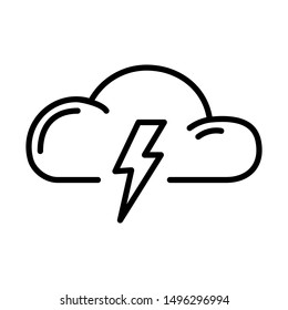 Simple outline icon - weather or forecast sing with cloud, thunderstorm and lightning - vector isolated symbol on white background