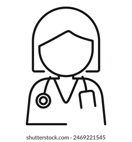 Simple outline icon of a woman doctor with a stethoscope, ideal for medical infographics