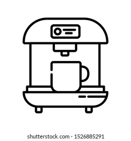 Simple outline icons - coffee mashine or maker, coffee brewing equipment, hot drinks and energetic  caffeine beverage for breakfast, isolated vector symbol for web, app