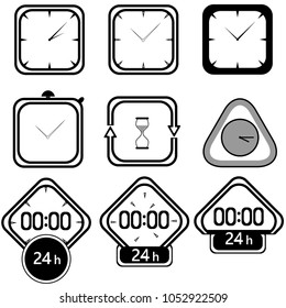 Simple outline icons for web and mobile design pack icons such as clock, stopwatch, hourglass, digital clock.