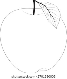 Ilustración de contorno simple de una fruta de manzana con una hoja. Ideal para logotipos, iconos, libros para colorear, diseño de alimentos orgánicos y materiales educativos. Limpie el archivo EPS del Vector para el uso creativo.