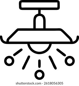 Um simples esboço ilustração de uma luz de teto com uma sombra e orbes decorativas penduradas abaixo dele mostrado.