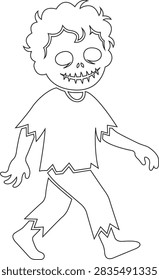 Simple outline illustration of a classic walking zombie monster. Ideal for spooky themes, Halloween activities, or children's coloring pages.