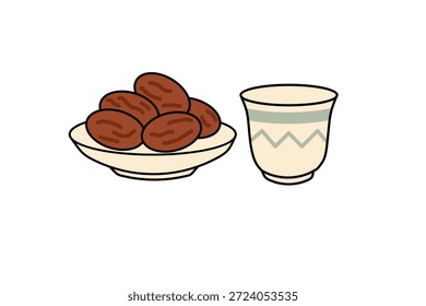 Einfache Outline-Illustration von Daten und arabischen Kaffee Stillleben