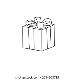 Simple outline illustration of a gift box with a bow