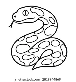 Simple outline illustration of a patterned snake curled up with its tongue flicking out