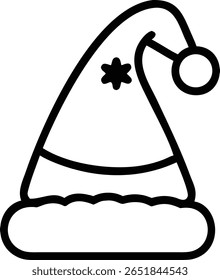 A simple outline illustration of a santa hat, perfect for christmas and winter holiday themed designs
