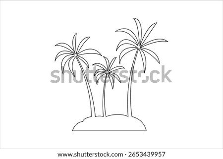 Simple outline illustration of three palm trees on a small island vector design