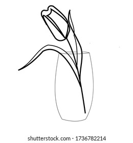 simple outline illustration tulip in a glass, linear art for design and creativity