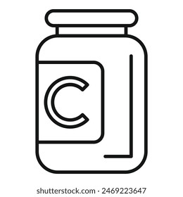 Simple outline illustration of a vitamin c supplement bottle with a prominent label