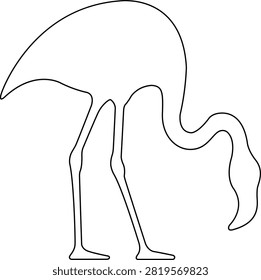 Simple outline illustration of a wading bird, possibly a flamingo, with its head bent down, suggesting feeding. Minimalist design for various applications.