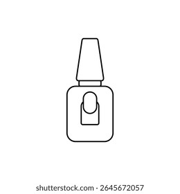 A simple outline image of a nail polish bottle. Suitable for illustrations about manicure, salon services, care and beauty.
