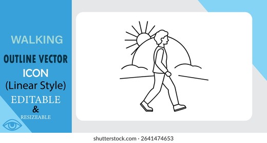 Simple outline image of person walking outdoors in nature