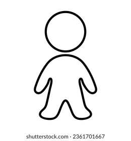 Esquema simple del icono del vector infantil o secundario. Dibujo en línea negra o caricatura ilustrativa del recién nacido con fondo blanco. Niñez, cuidado del niño, concepto de parto