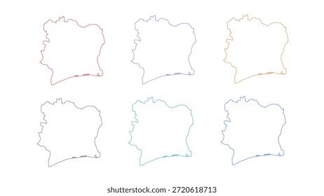 Mapa de Costa do Marfim com várias opções de cores para apresentação