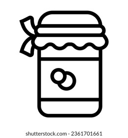 Simple outline of jar of homemade berry jam vector icon. Black line drawing or cartoon illustration of sweet snack on white background. Food, desserts, confectionary concept