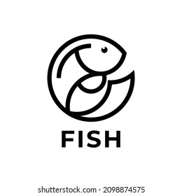 simple outline jump fish logo vector