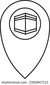 simple outline kabah or qiblat location icon illustration design