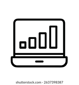 Simple Outline Laptop with Bar Graph Detail Business Presentation Icon