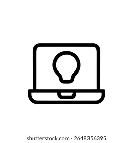 Simple Outline Laptop Lightbulb Icon for Creative Idea and Innovation