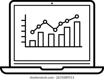 Bildschirm "Einfache Umrisse eines Notebooks" mit dem Symbol "Finanzdiagramm"