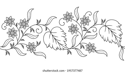 Simple outline leaves border with small flower