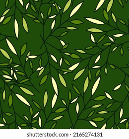 Simple outline leaves seamless pattern. Modern leaf wallpaper. Botanical floral background. Exotic plant backdrop. Design for fabric, textile, wrapping, cover. Vintage vector illustration