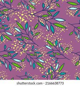 Simple outline leaves seamless pattern. Modern leaf wallpaper. Botanical floral background. Exotic plant backdrop. Design for fabric, textile, wrapping, cover. Vintage vector illustration