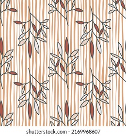 Simple outline leaves seamless pattern. Modern leaf wallpaper. Botanical floral background. Exotic plant backdrop. Design for fabric, textile, wrapping, cover. Vintage vector illustration