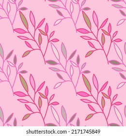 Simple outline leaves seamless pattern. Modern leaf wallpaper. Botanical floral background. Exotic plant backdrop. Design for fabric, textile, wrapping, cover. Vintage vector illustration