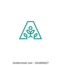 Simple outline letter mark A with sprout leaf for concept design.