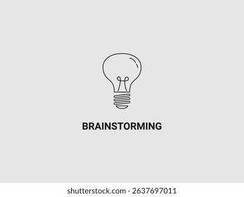 A simple outline of a lightbulb positioned above the word BRAINSTORMING clearly indicating a connection between the image and the concept of generating ideas