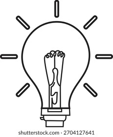 Signo simple de la forma de la bombilla del contorno aislado en el icono blanco del fondo